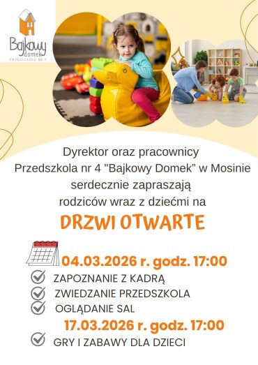 Zaproszenie do „Bajkowego Domku” na DRZWI OTWARTE